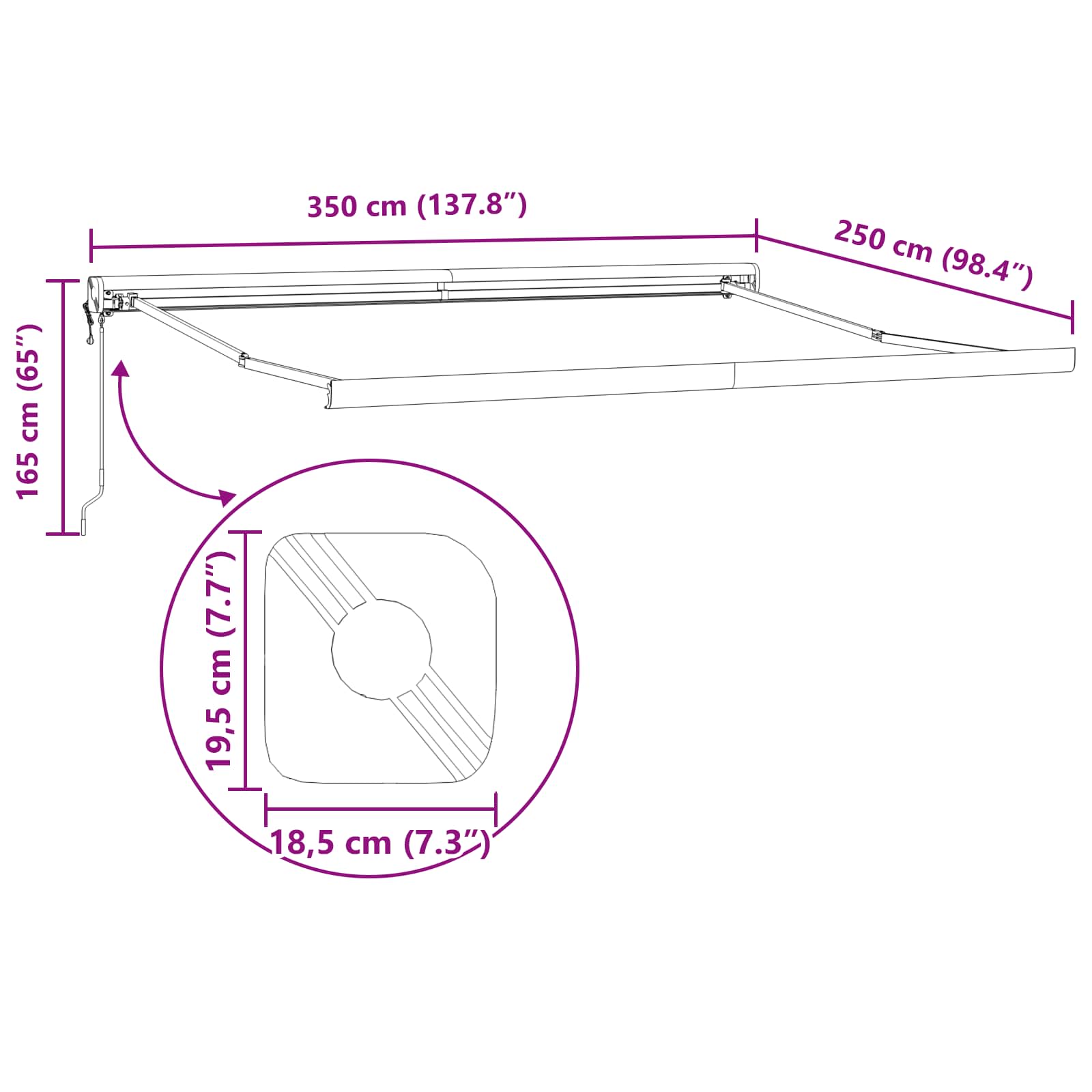 Juoda automatinė įtraukiama markizė 350x250 cm