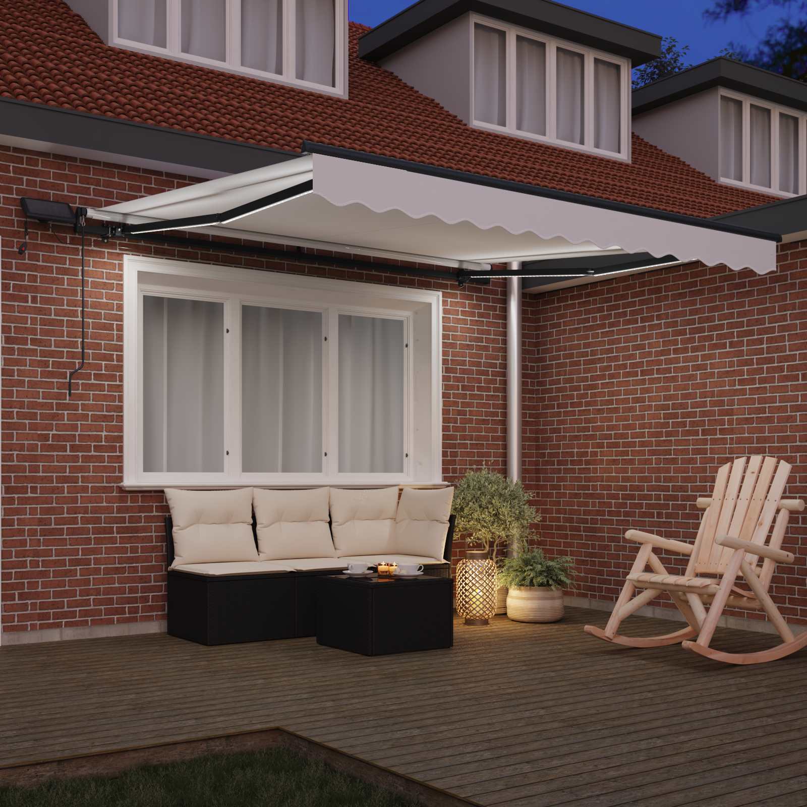 Rankinė Įtraukiama Markizė su LED Balta 350x250 cm