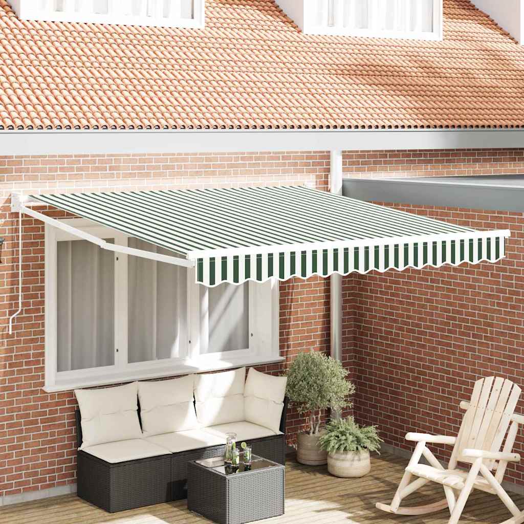 Retractable Awning Green and White 350 x 250 cm