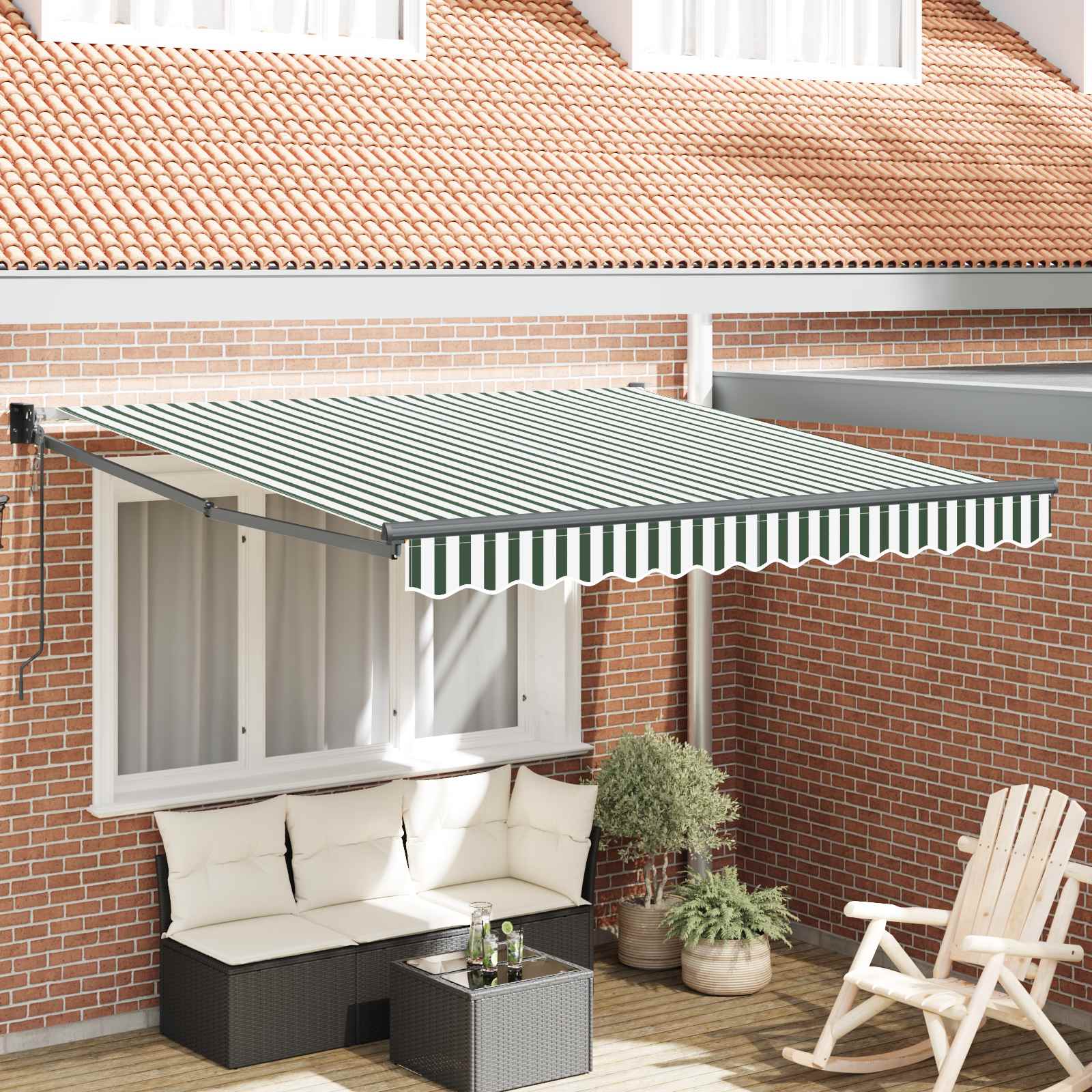 Retractable Awning Green and White 350 x 250 cm