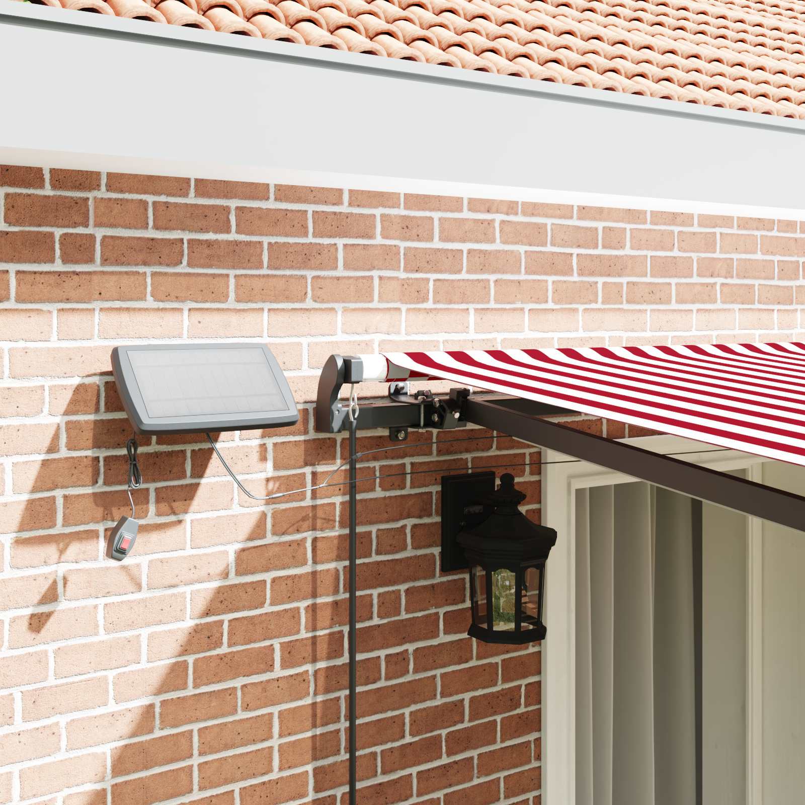 Manual Retractable Awning with Red and White LED Stripes 400x300 cm