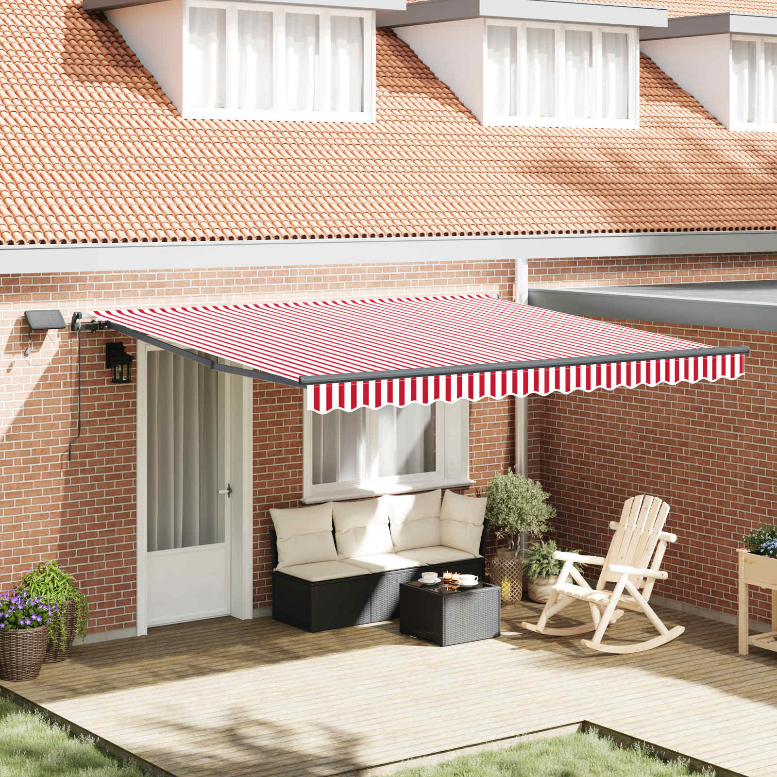 Manual Retractable Awning with Red and White LED Stripes 400x300 cm