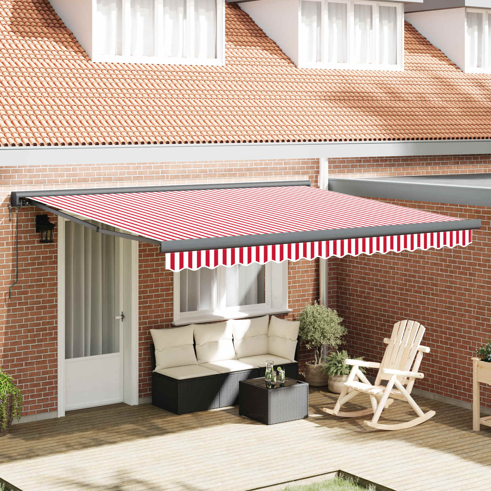 Automatic retractable awning with red and white stripes 400x300 cm