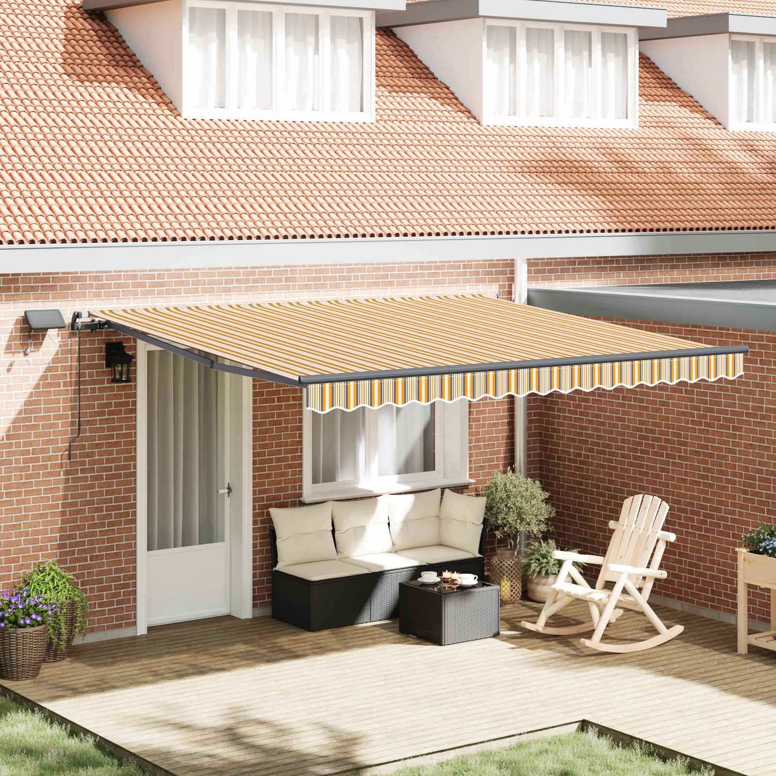 Manual retractable awning with LED multi-color strip 400x300 cm