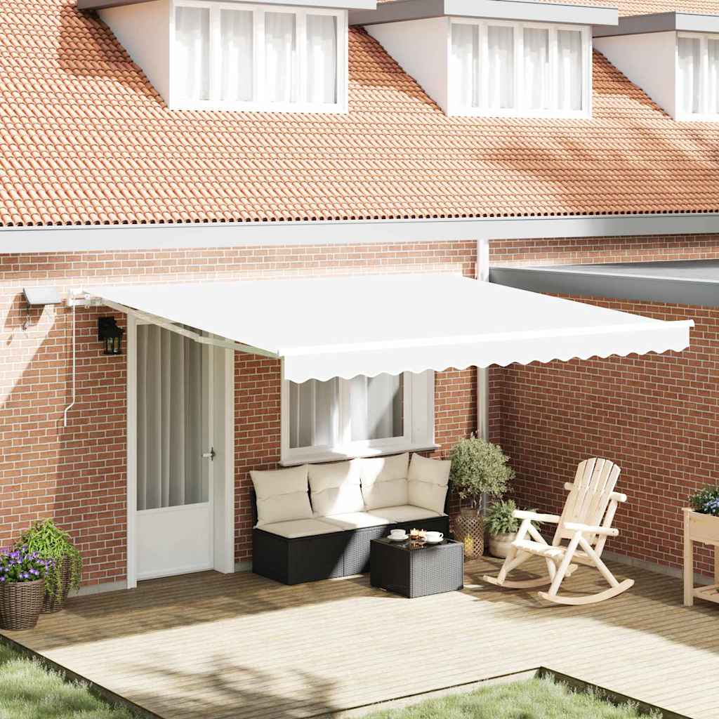 Manual retractable awning with LED, white, 400x300 cm