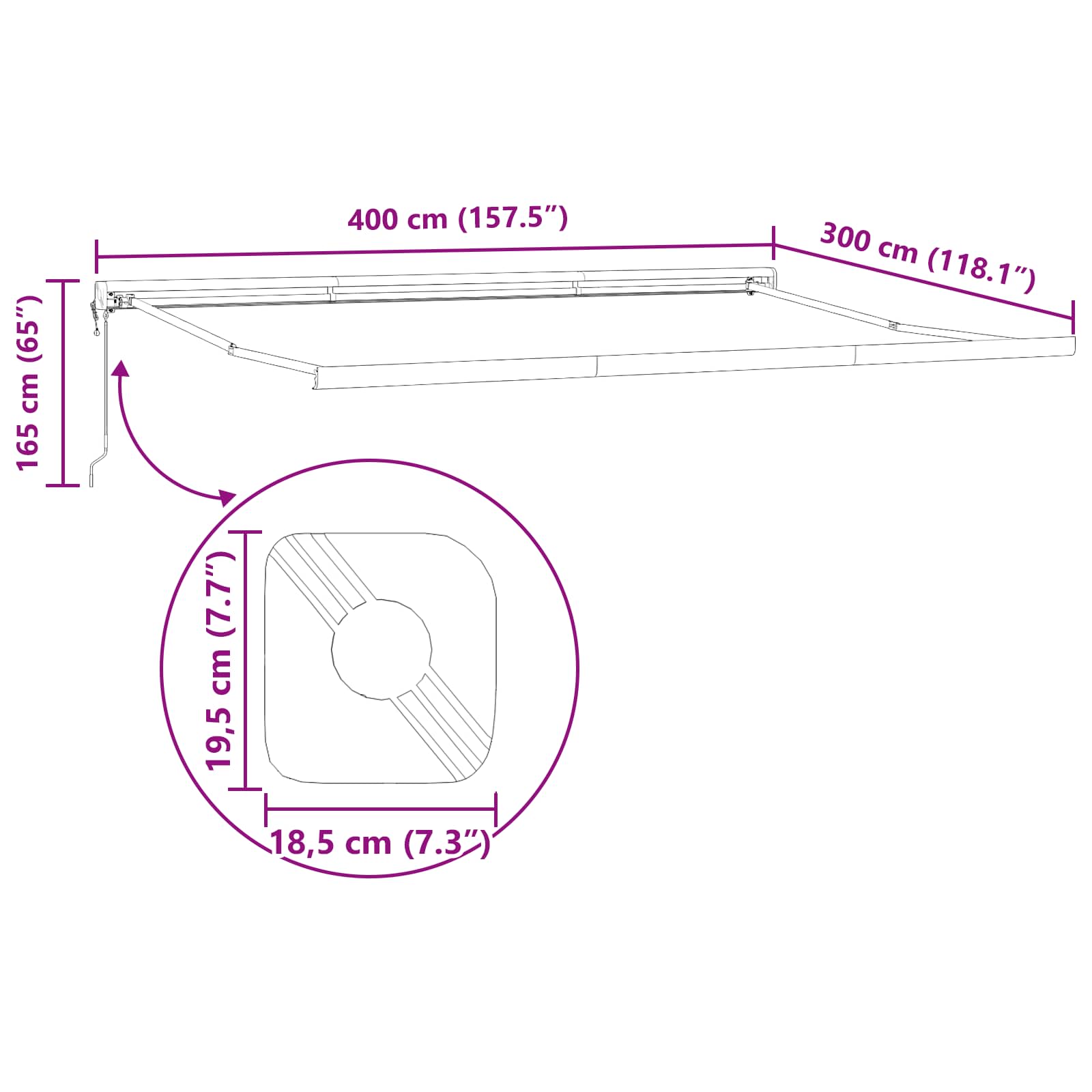 Retractable Awning White 400 × 300 cm Fabric, metal