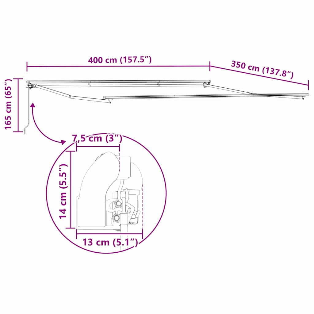 Ištraukiama markizė Šviesiai pilka 400 × 350 cm Poliesteris