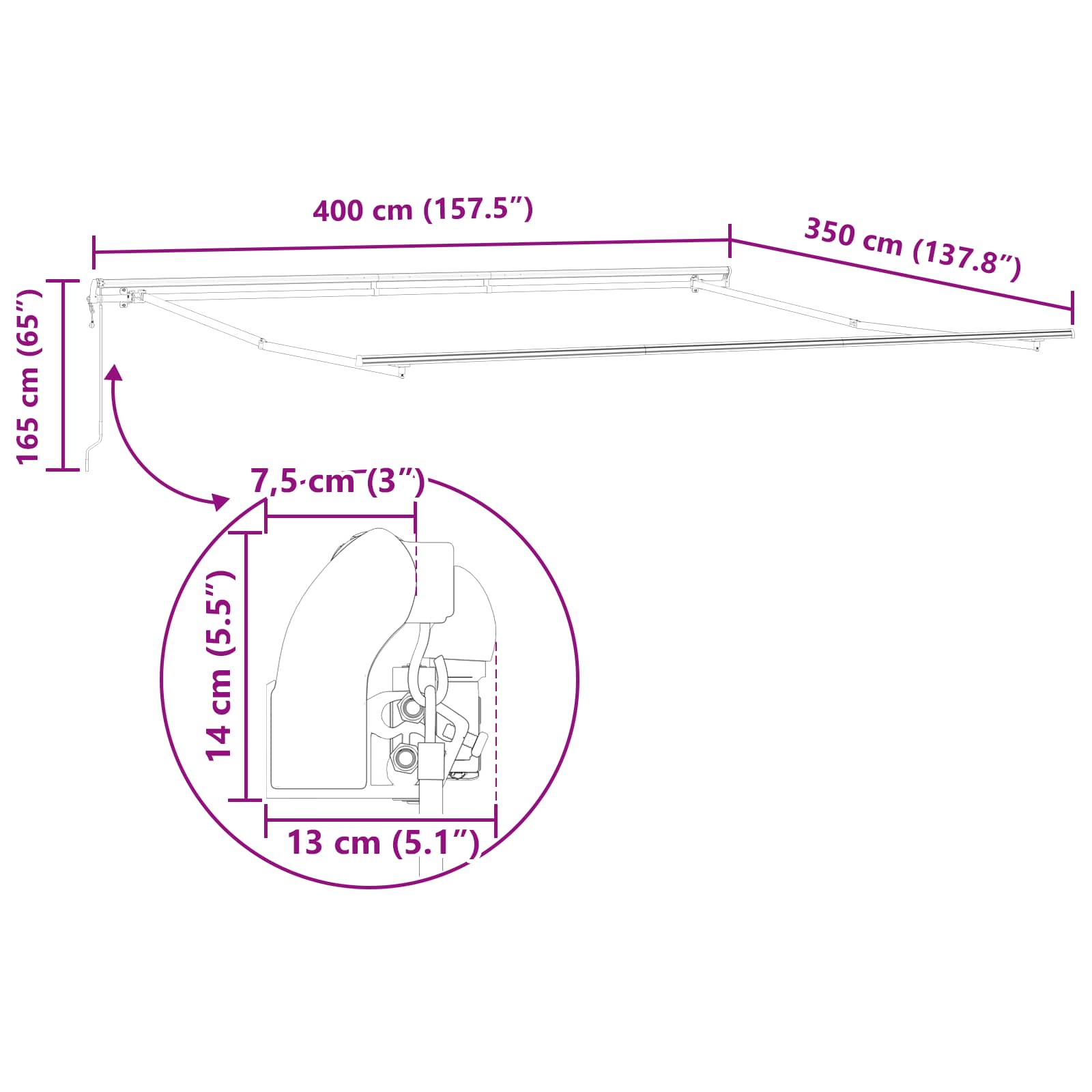 Izvelkams tents Zaļš un balts 400 × 350 cm