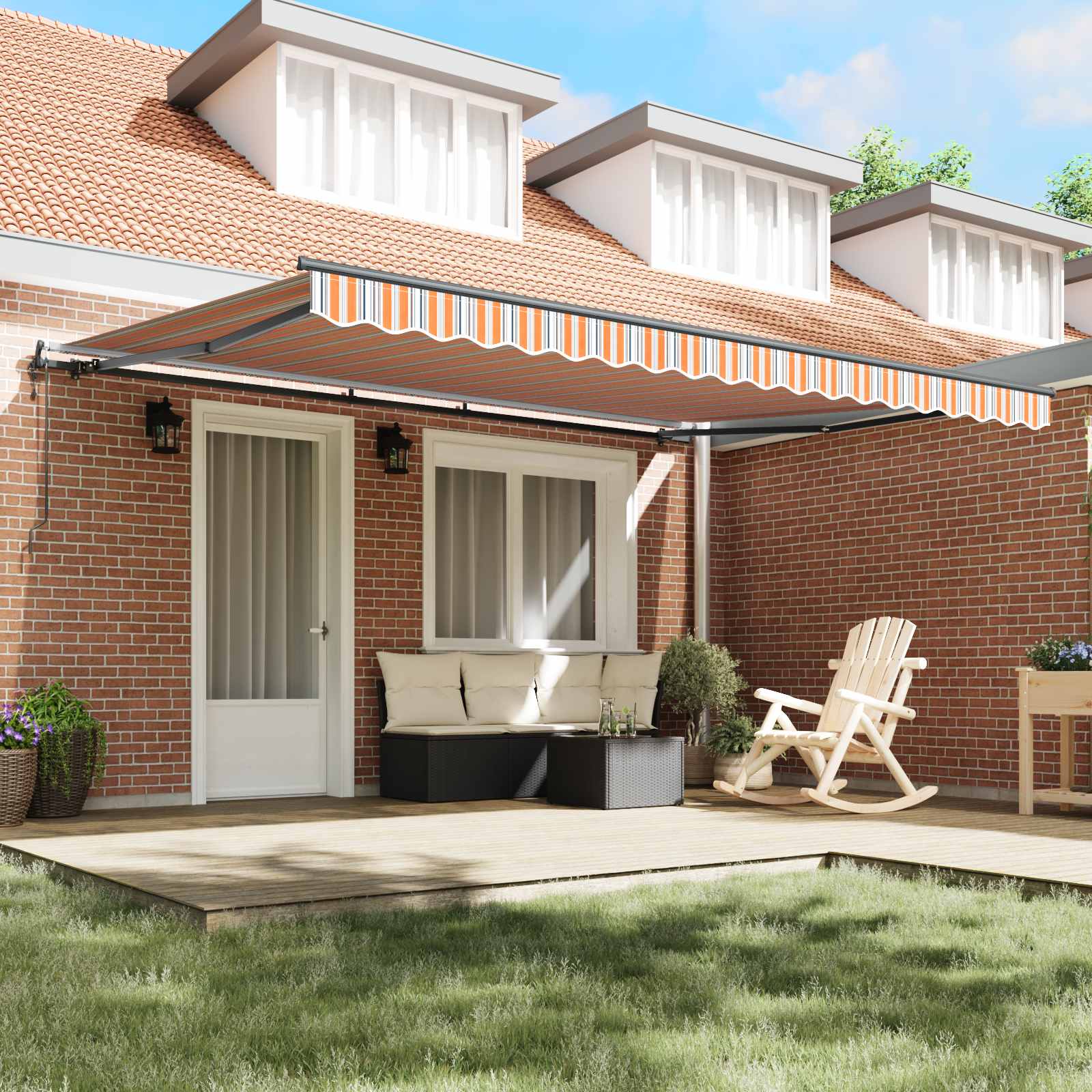 automatic retractable awning, striped various colours 450x300 cm
