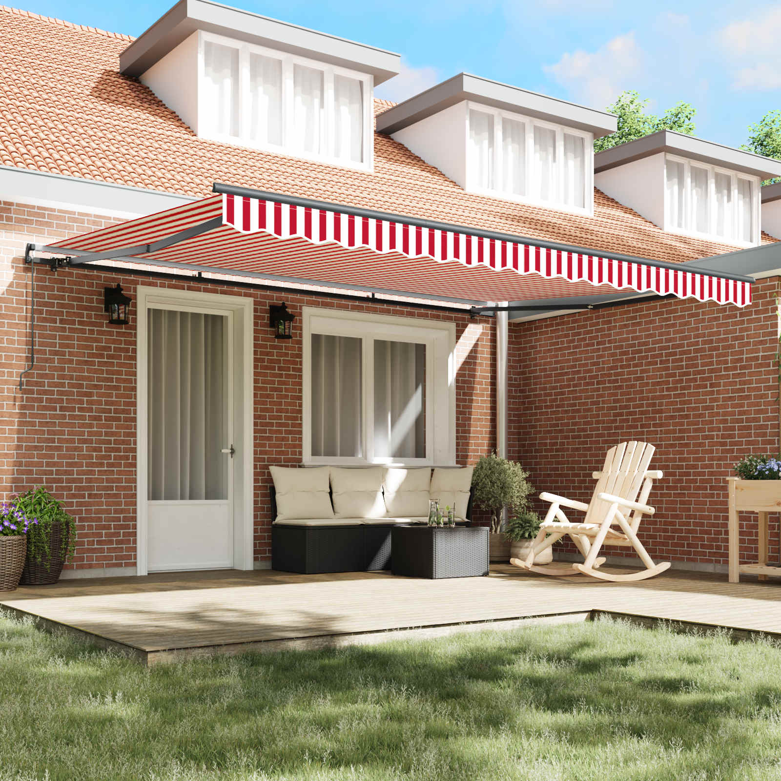 Retractable Awning Red and White 450 x 350 cm