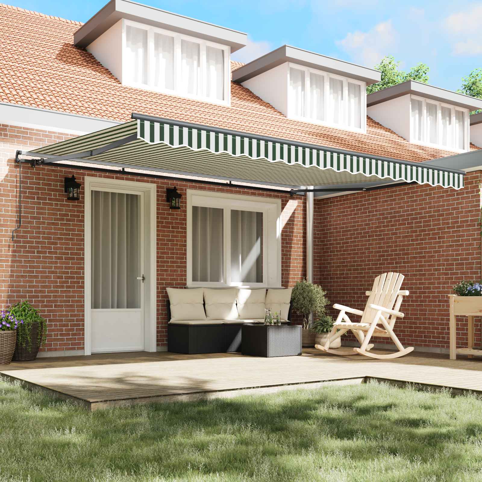 Retractable Awning Green and White 450 x 350 cm