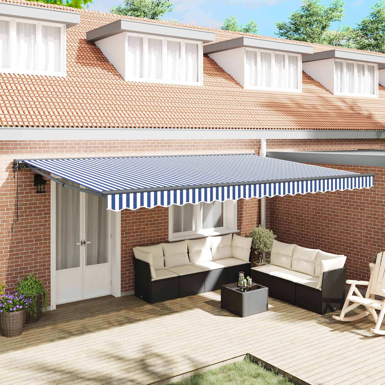 Retractable Awning Blue and White 500x300 cm fabric