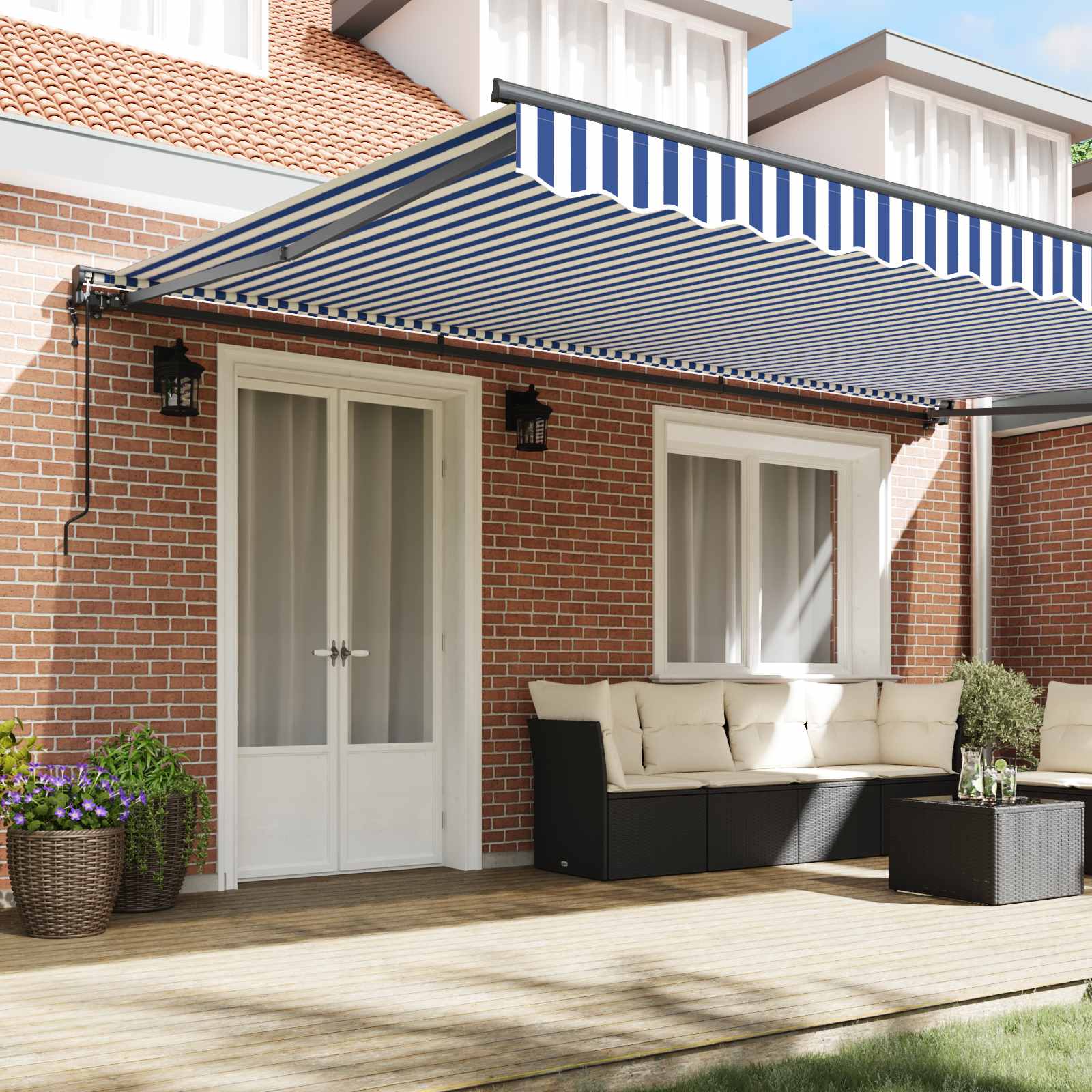 Retractable Awning Blue and White 500x300 cm fabric