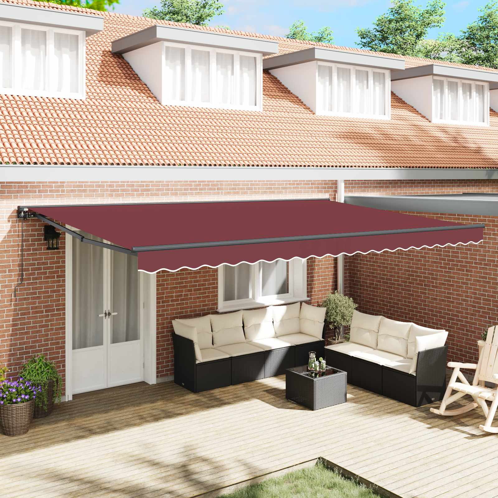 Awning frame Cherry 500 × 300 cm Polyester with PU coating