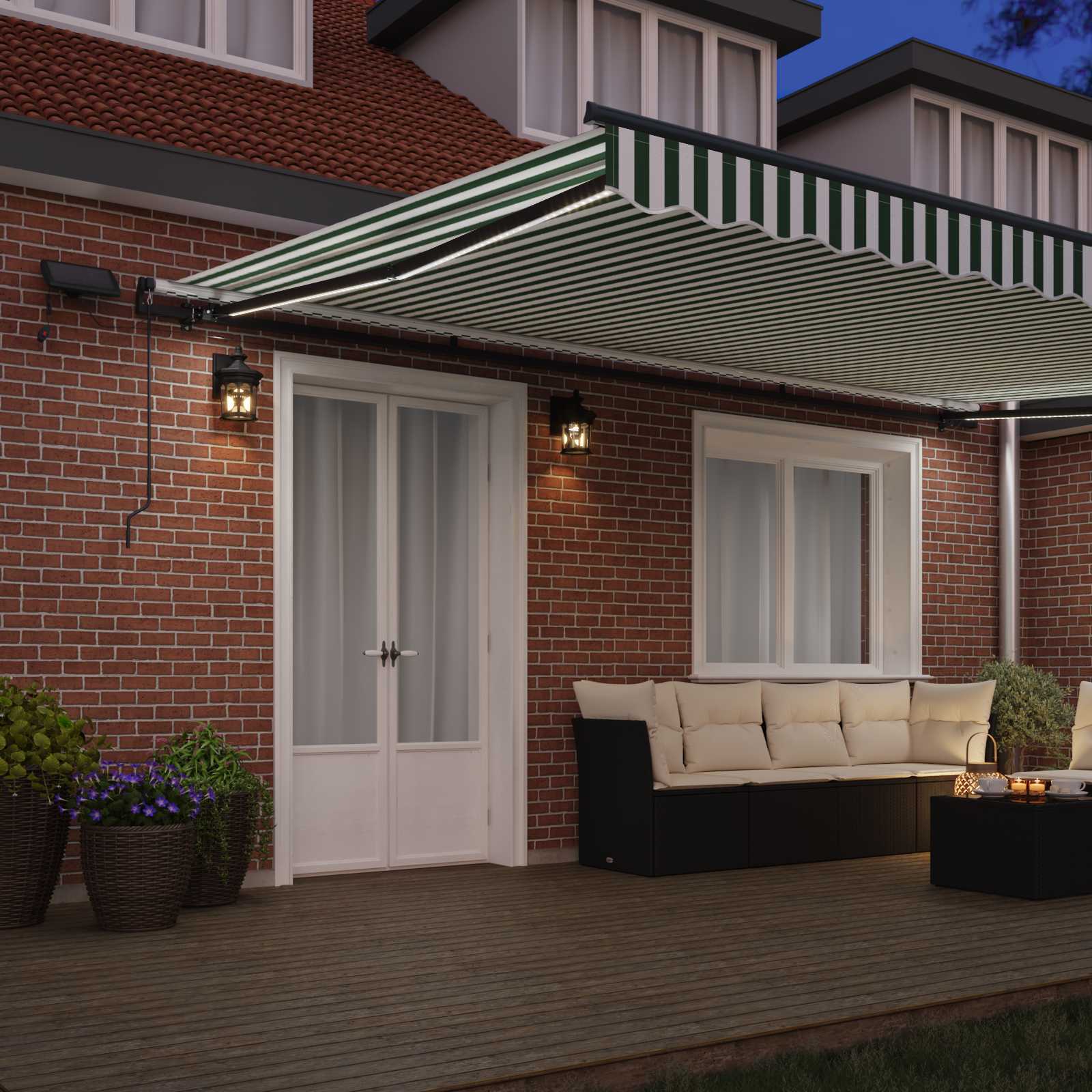 Retractable awning Green and white 500 × 300 cm fabric