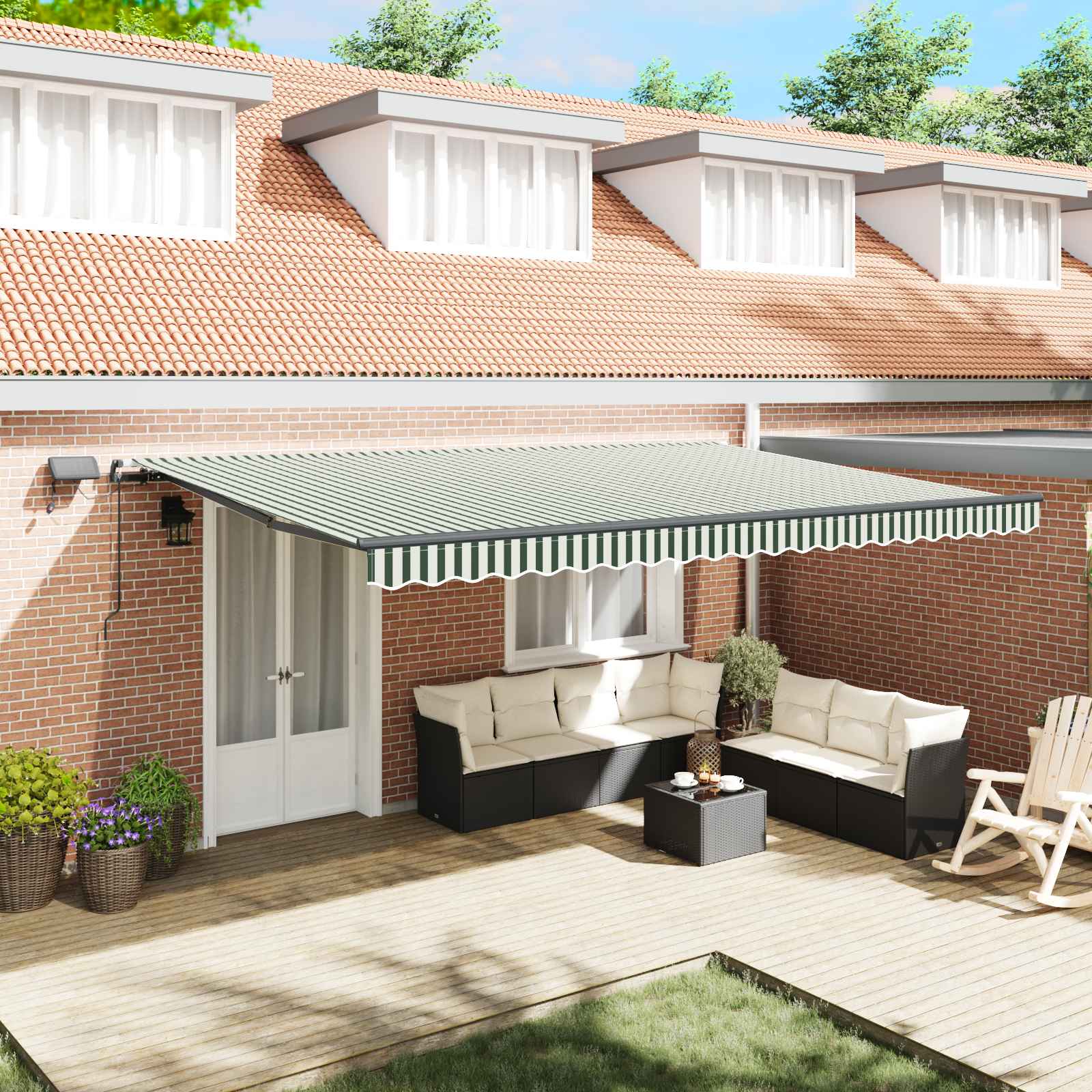 Retractable awning Green and white 500 × 300 cm fabric