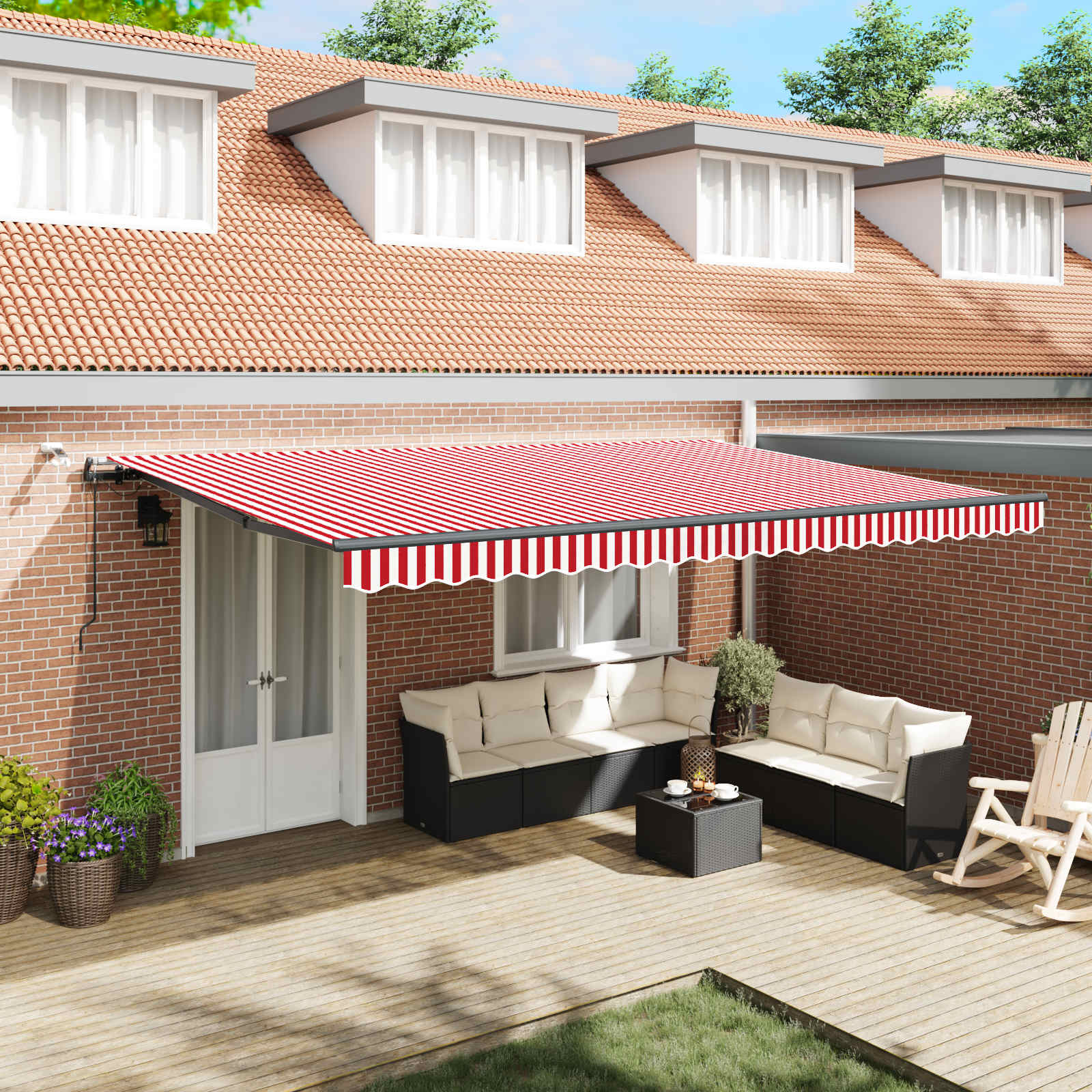 Saulessargs Audums ar Sarkanu un baltu 500 × 350 cm Poliesters