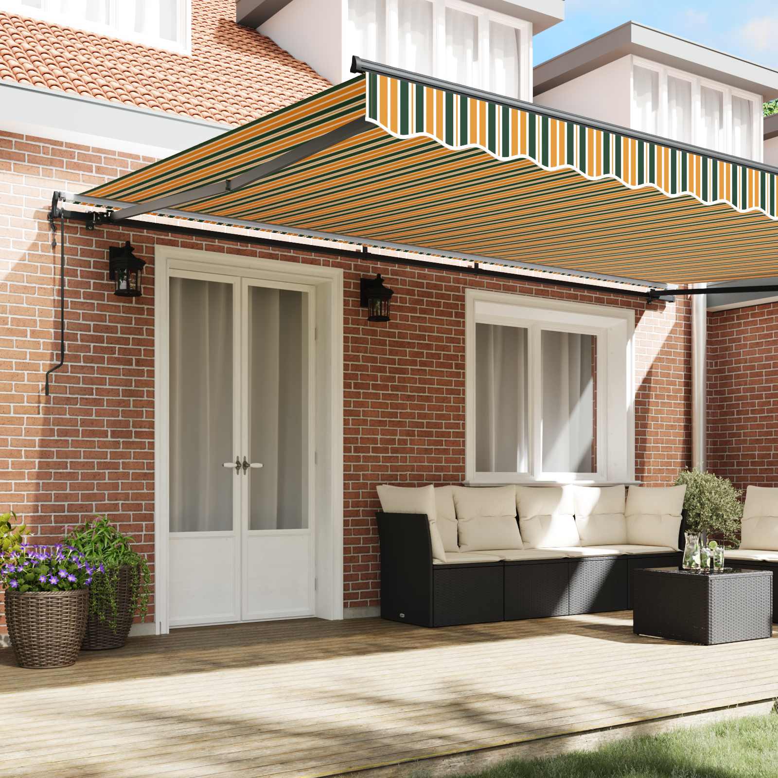 Retractable Awning Green and Yellow 500 x 350 cm