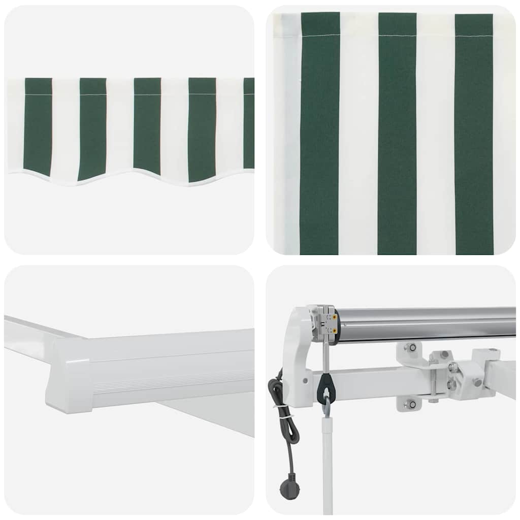 Electric Retractable Awning Green and White 500 × 350 cm