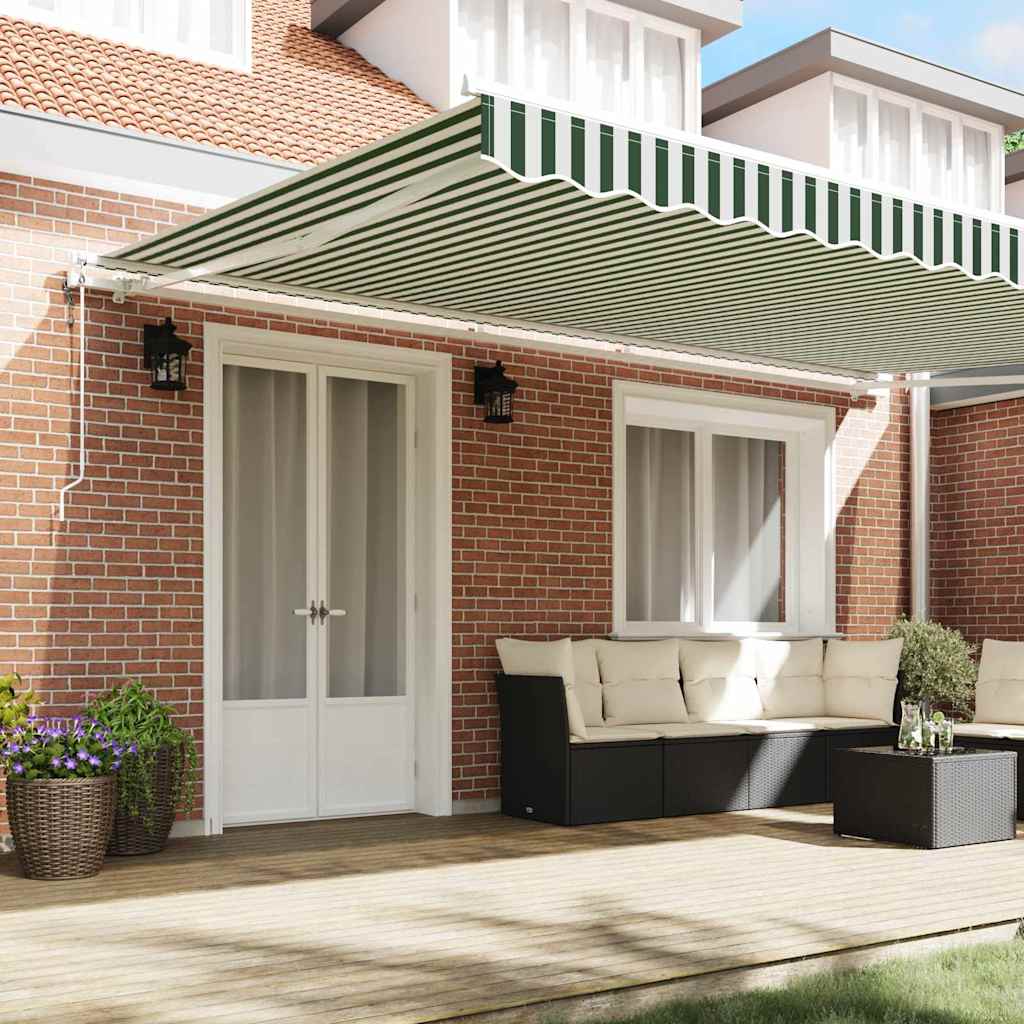 Electric Retractable Awning Green and White 500 × 350 cm