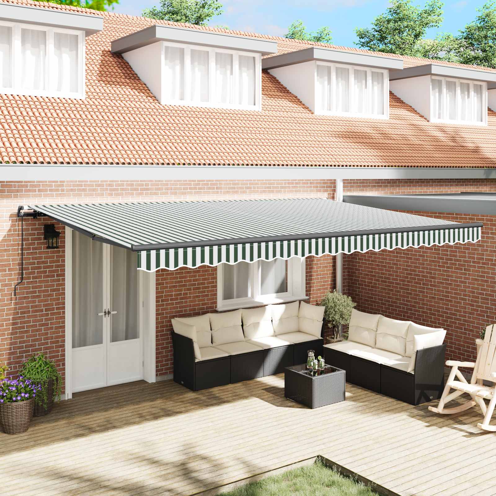 Retractable Awning Green and White 500 × 350 cm