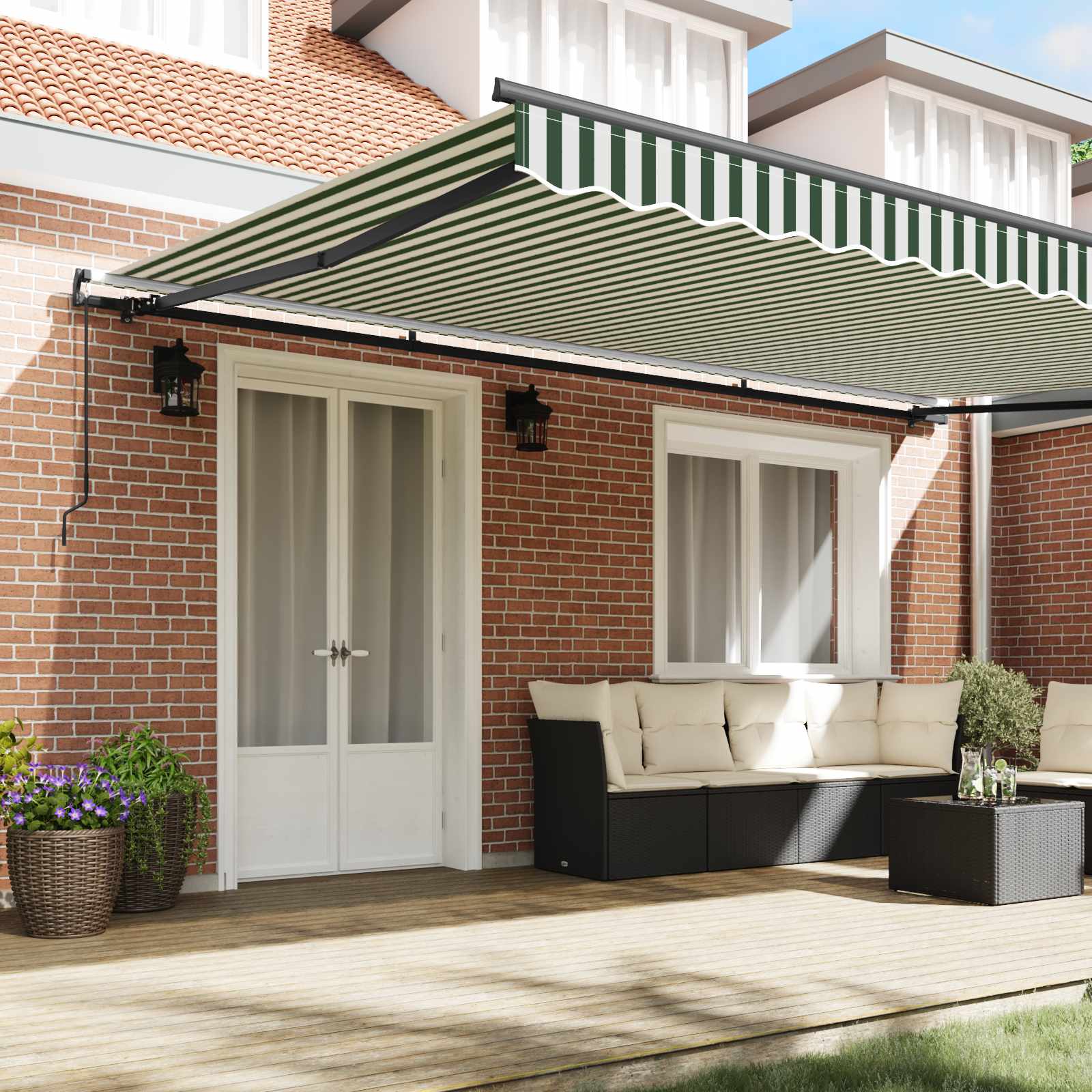 Retractable Awning Green and White 500 × 350 cm