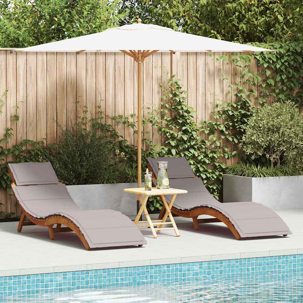 Sun loungers with cushions, 2 pcs., taupe, solid acacia wood