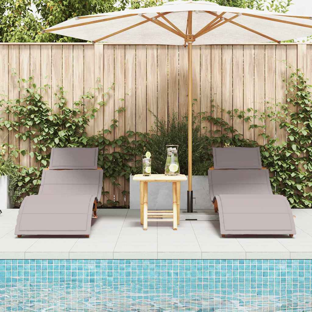 Sun loungers with cushions, 2 pcs., taupe, solid acacia wood
