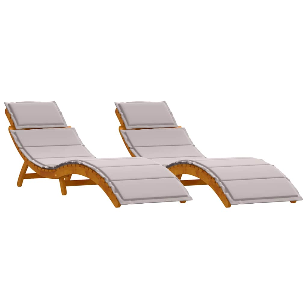 Sun loungers with cushions, 2 pcs., taupe, solid acacia wood
