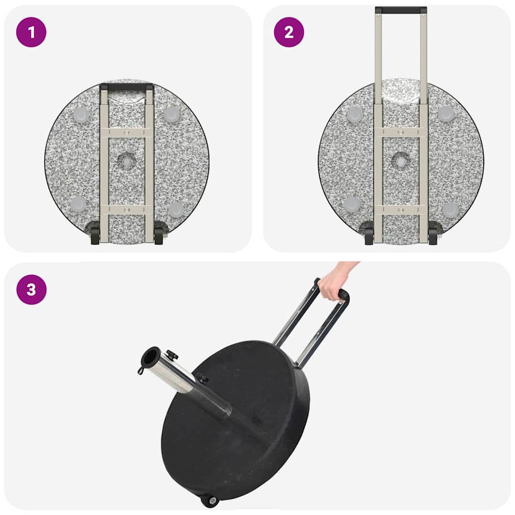 Round Black Granite Wheeled Umbrella Base with Handle 29 kg