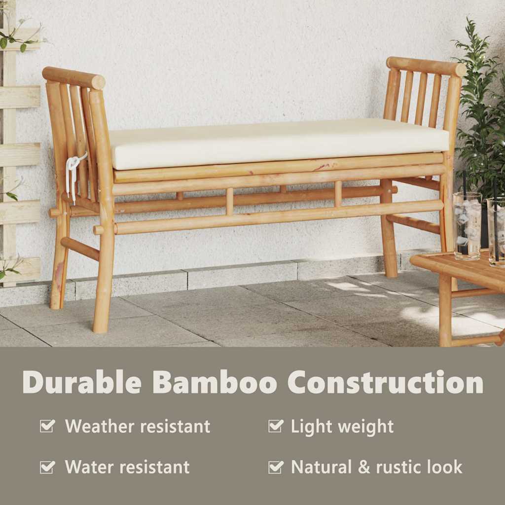 Outdoor bench with cushion 110 cm bamboo