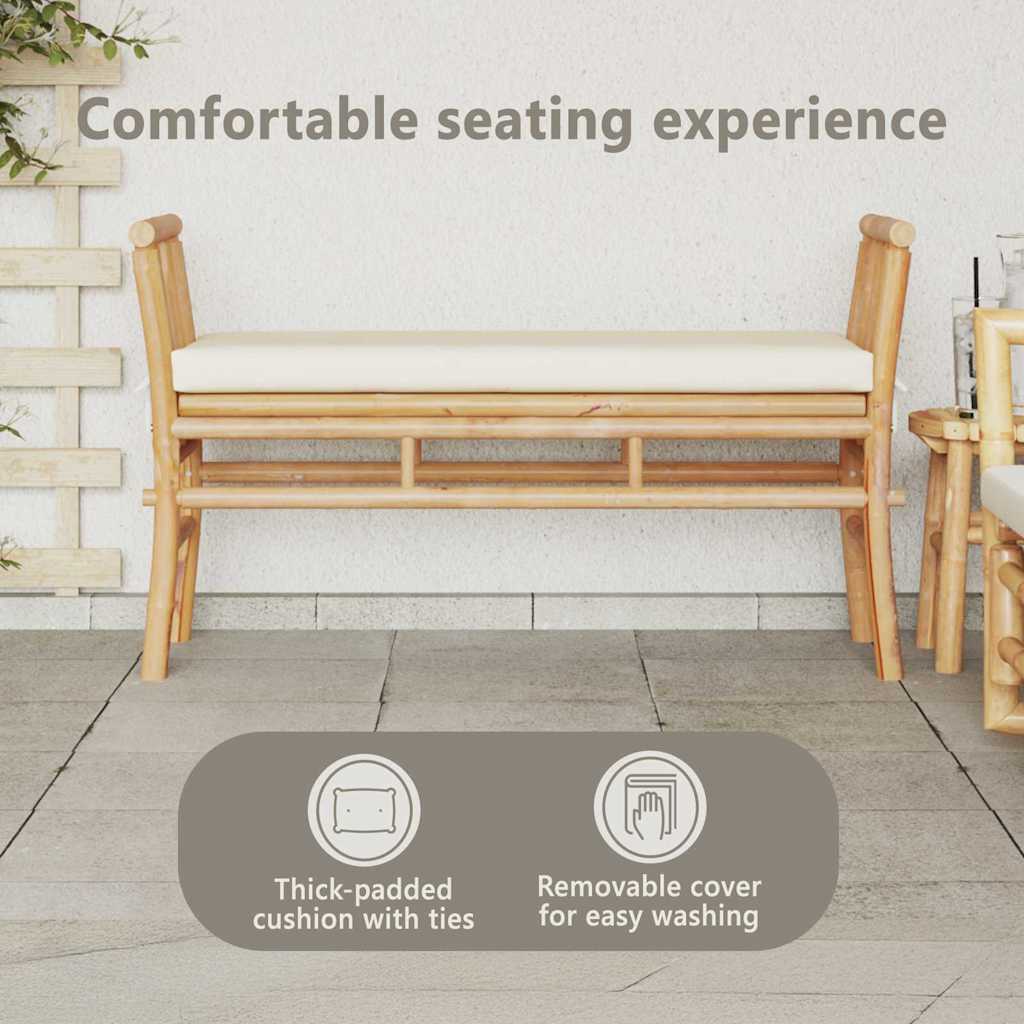 Outdoor bench with cushion 110 cm bamboo