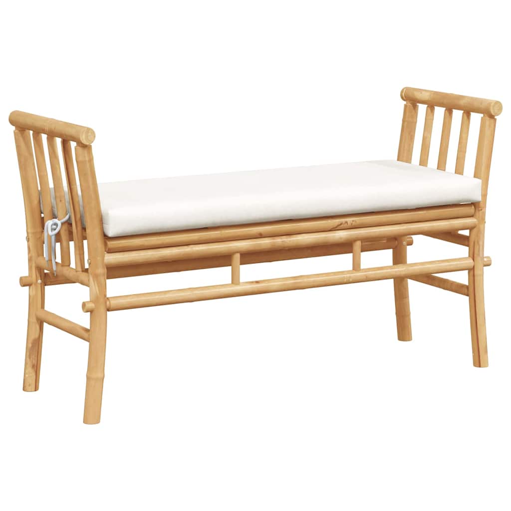 Outdoor bench with cushion 110 cm bamboo