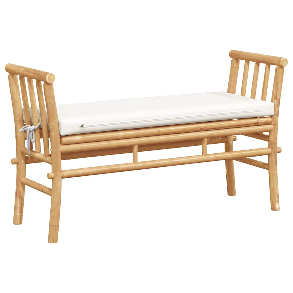 Outdoor bench with cushion 110 cm bamboo