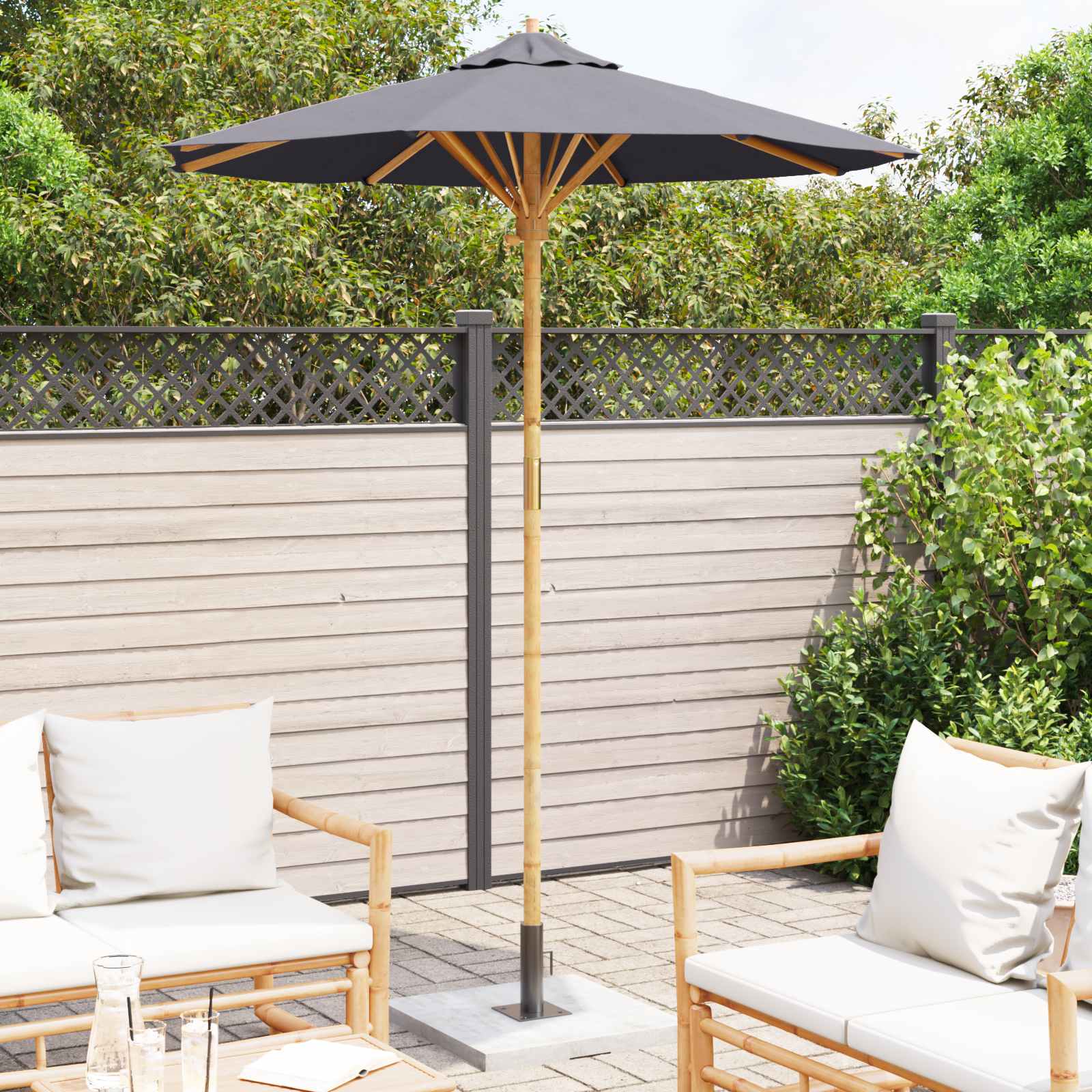 Garden Umbrella Dark Grey 180x230 cm Bamboo