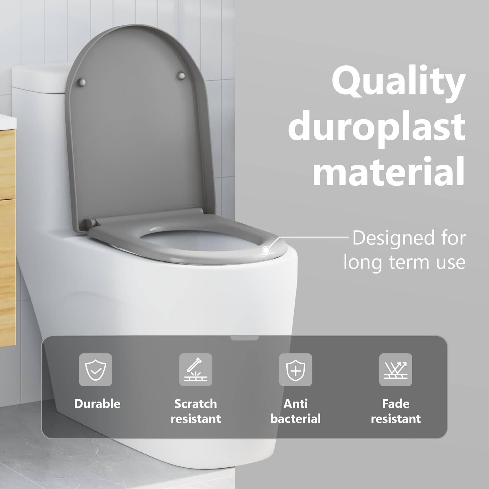 Quick Release Toilet Seat Grey 46.2 x 36 x 4.3 cm