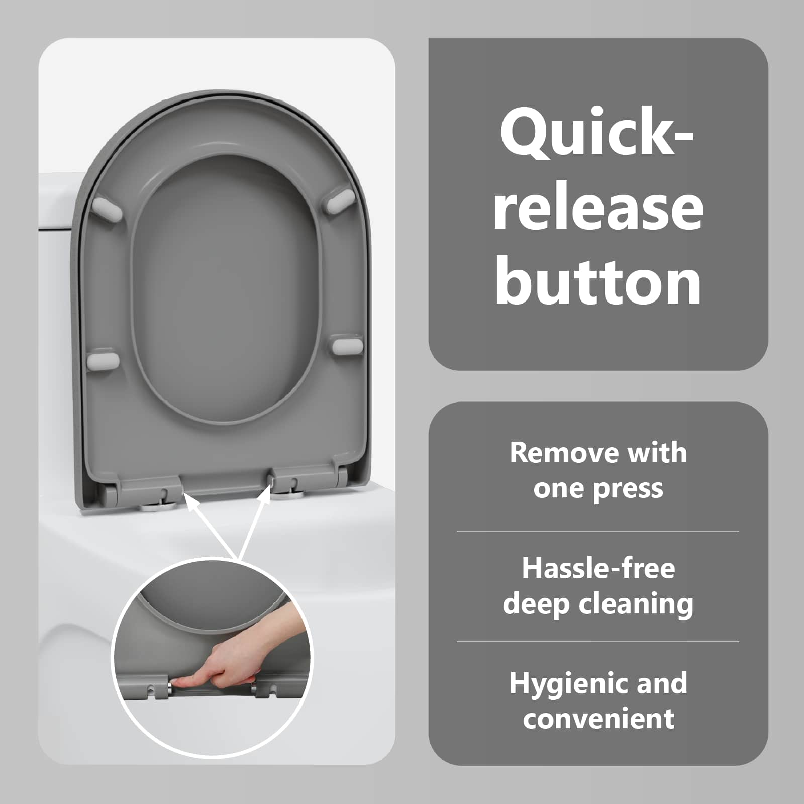 Quick Release Toilet Seat Grey 46.2 x 36 x 4.3 cm