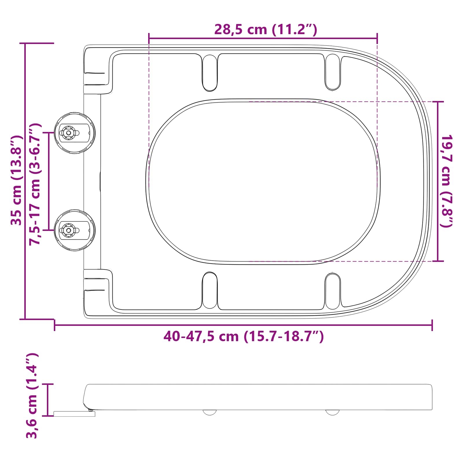 Tualeto sėdynė Antracitas 47,5 x 35 x 3,6 cm Duroplastas