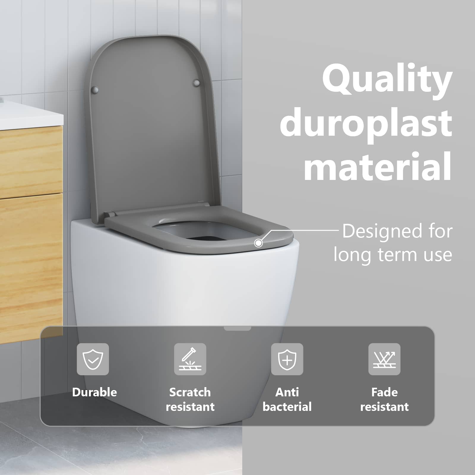 Quick release toilet seat Grey 44.5 x 35 x 3.6 cm