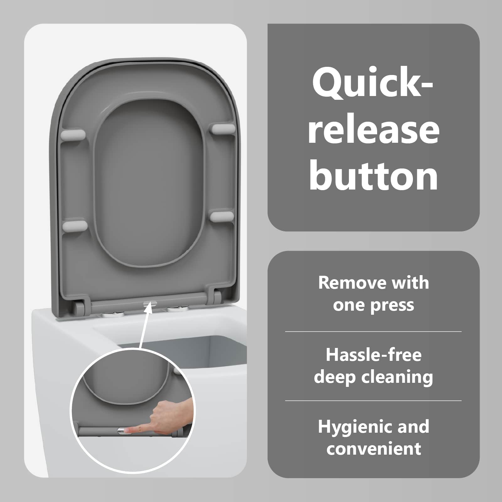 Quick release toilet seat Grey 44.5 x 35 x 3.6 cm