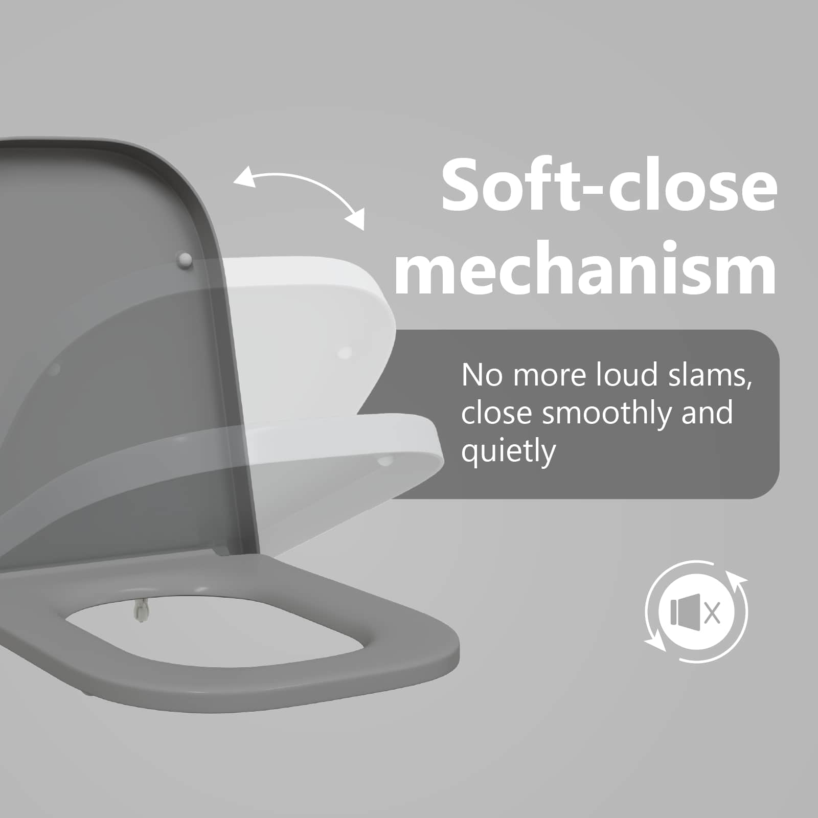 Quick release toilet seat Grey 44.5 x 35 x 3.6 cm