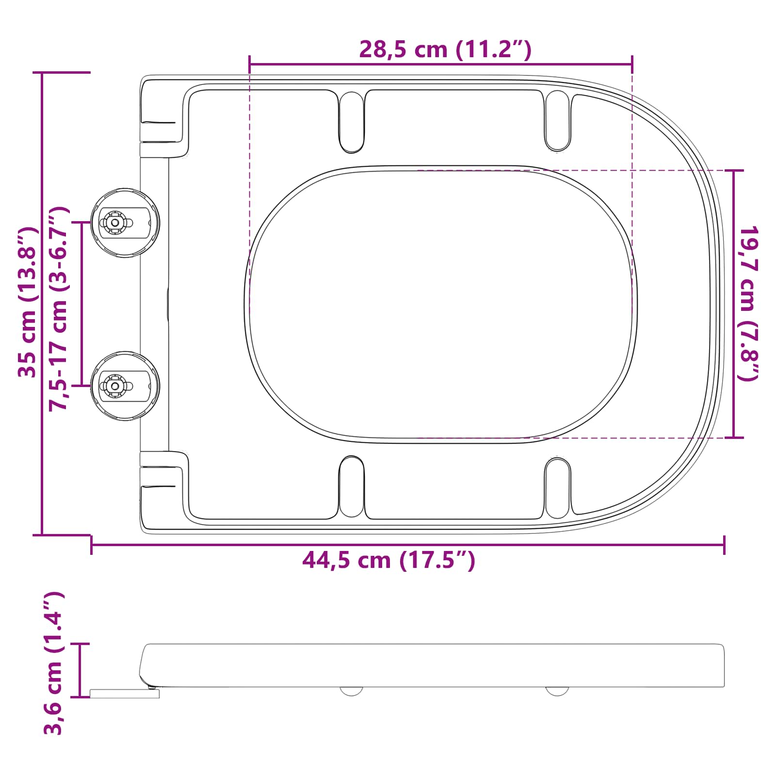 Quick-release Toilet Seat Black 44.5 x 35 x 3.6 cm