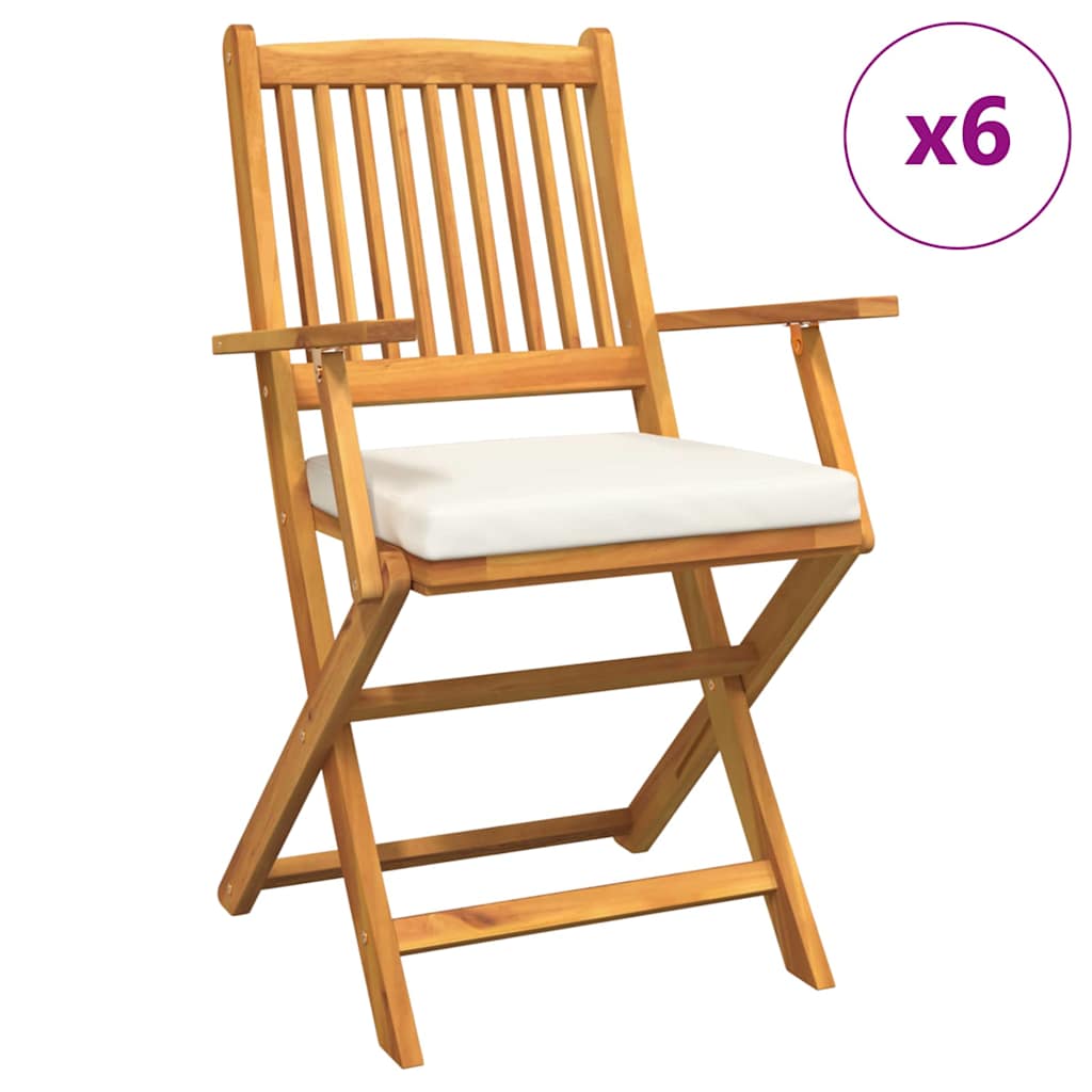Salokāmi dārza krēsli ar baltiem spilveniem, 6 gab., masīvkoks no akācijas koka