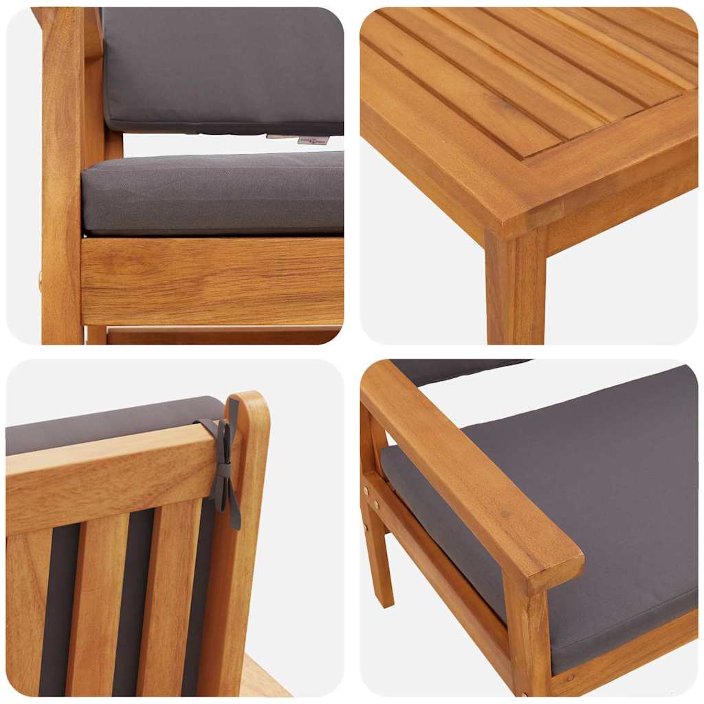 4-piece garden sofa set with cushions, solid acacia wood