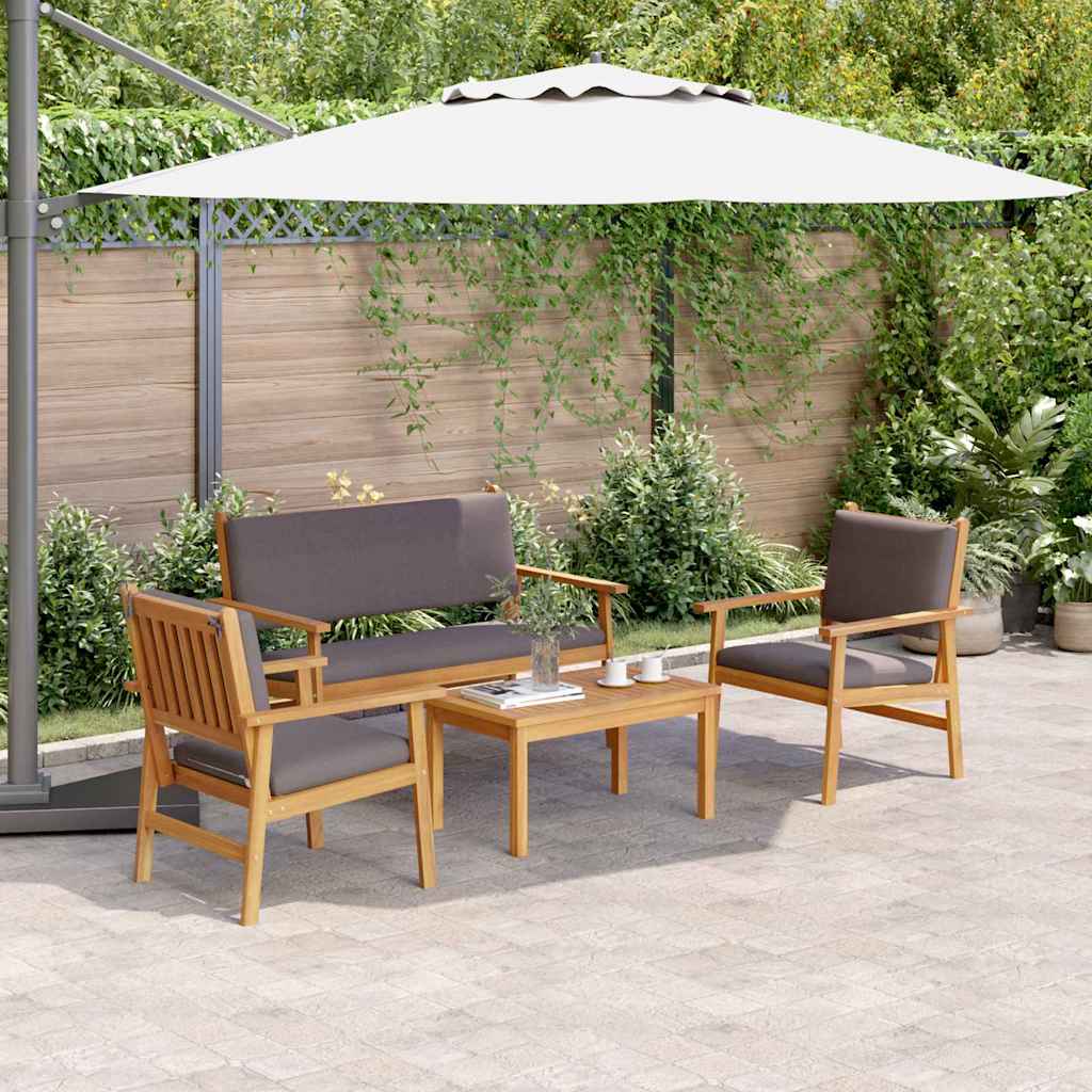 4-piece garden sofa set with cushions, solid acacia wood