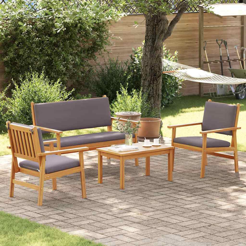 4-piece garden sofa set with cushions, solid acacia wood