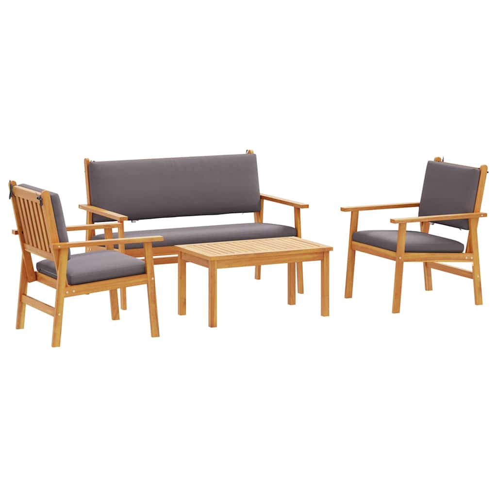 4-piece garden sofa set with cushions, solid acacia wood