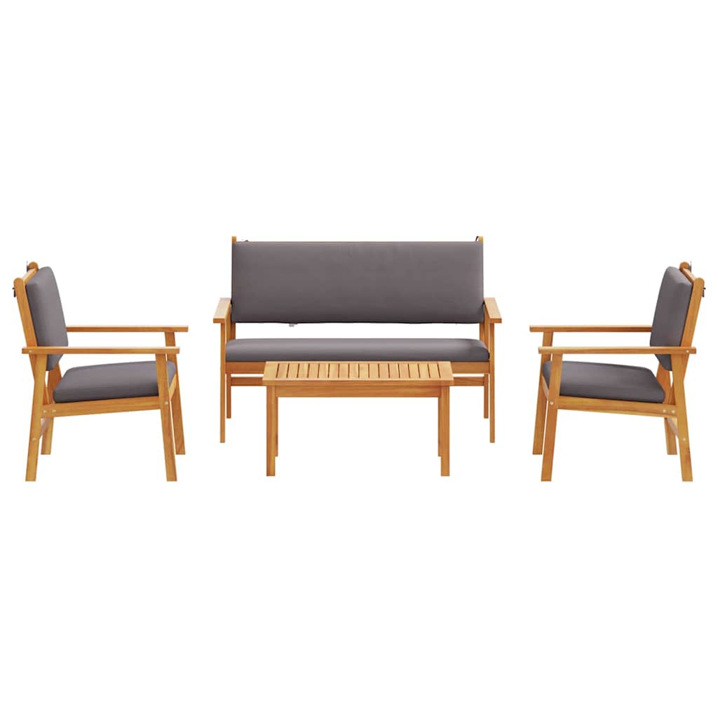 4-piece garden sofa set with cushions, solid acacia wood