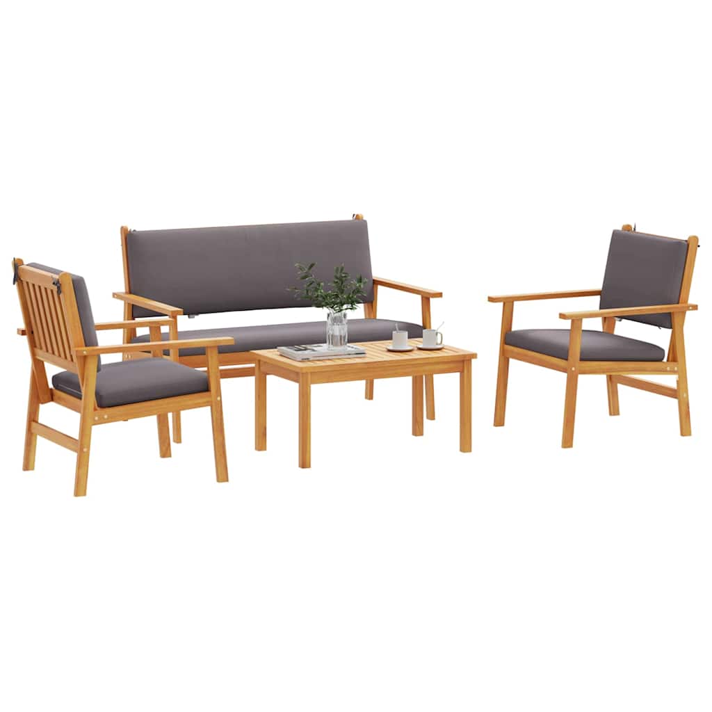 4-piece garden sofa set with cushions, solid acacia wood