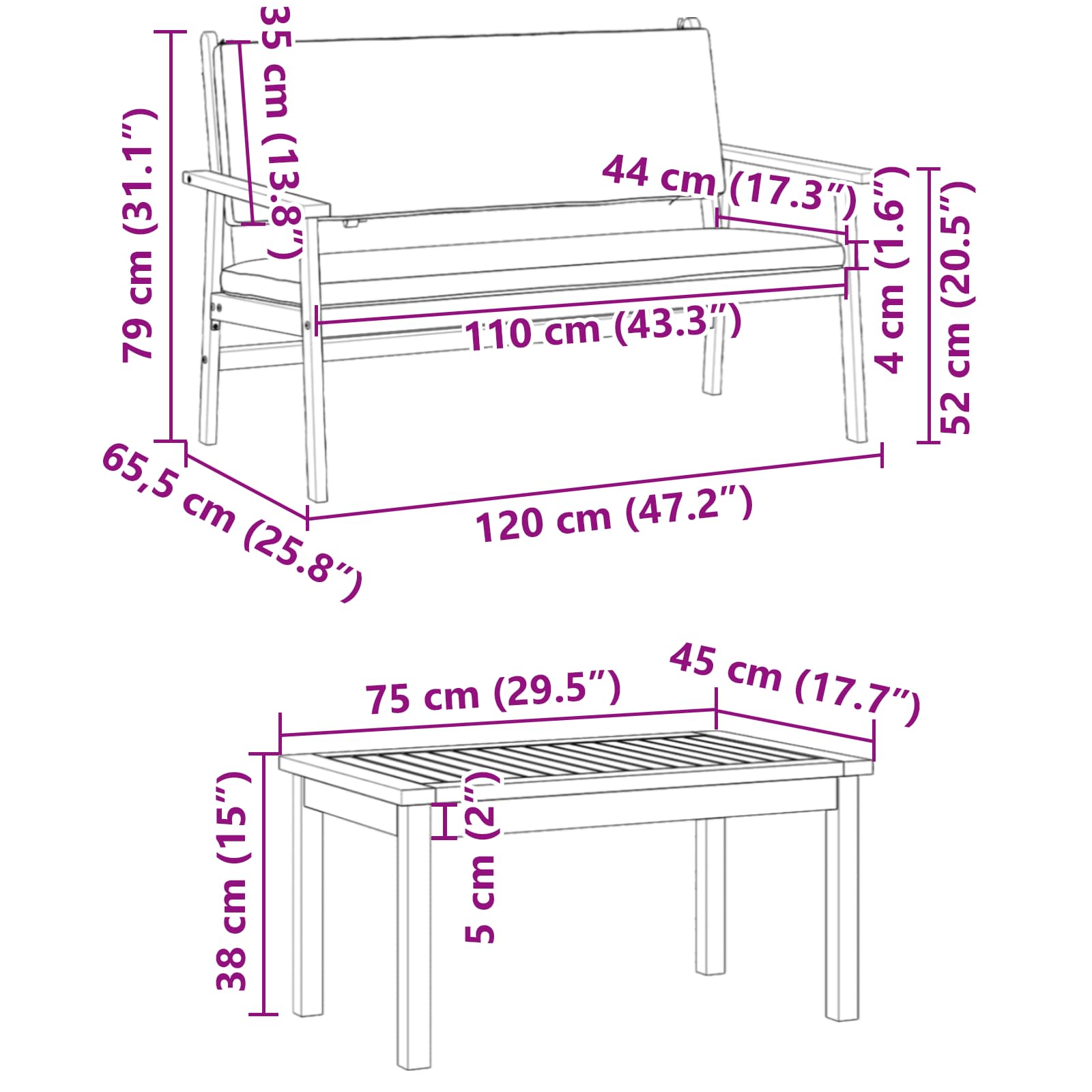 3-piece garden sofa set with cushions, durable acacia wood furniture